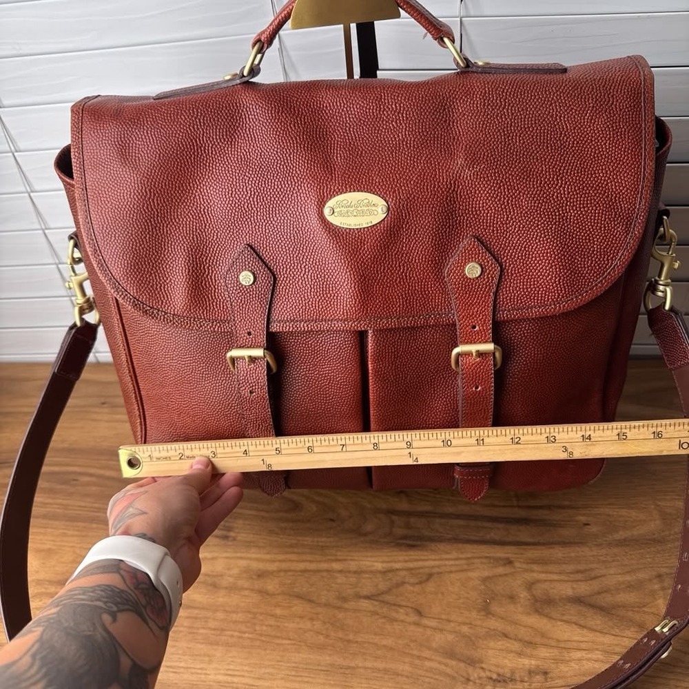 Brooks Brothers Football Leather Briefcase Vintage Messenger Brass Hardware - Picture 7 of 16